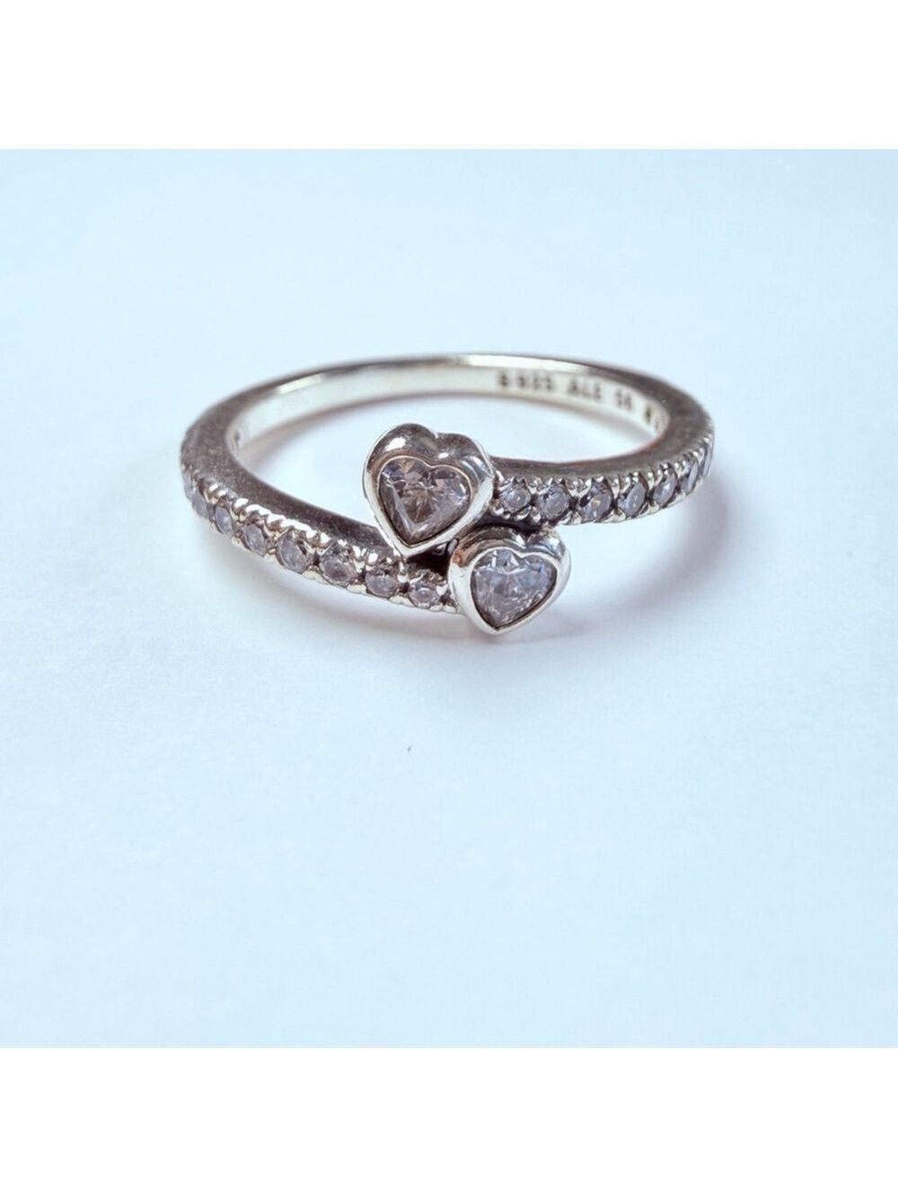Pandora Forever Double Heart Bypass Cubic Zirconia CZ Sterling Silver 925 Ring